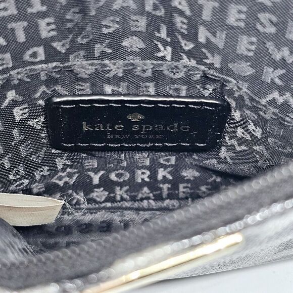 KATE SPADE Small Clutch Leopard Print Pebbled Leather Black Tan Zip Pouch - Picture 3 of 4